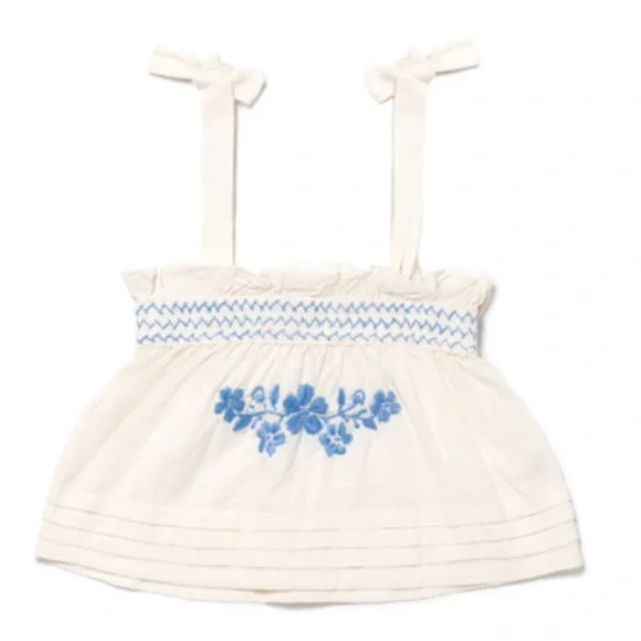 Lali Primrose Tie Shoulders Hand Embroidered Top- Sand